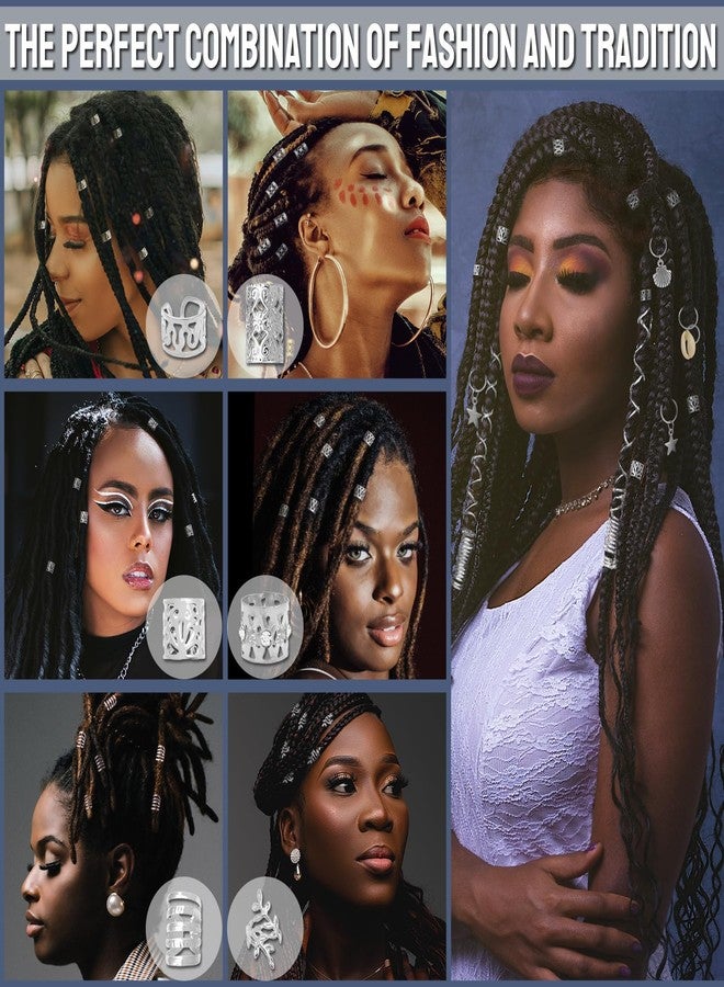 Fscwlmon 309Pcs Hair Jewelry for Women Braids,Hair Loc Cuff Coils Rings for Dreadlock Accessories,Locs Hair Tube Beads Decorations,Braid Clips Hair Charms Braids Accessories Silvery - Image 5